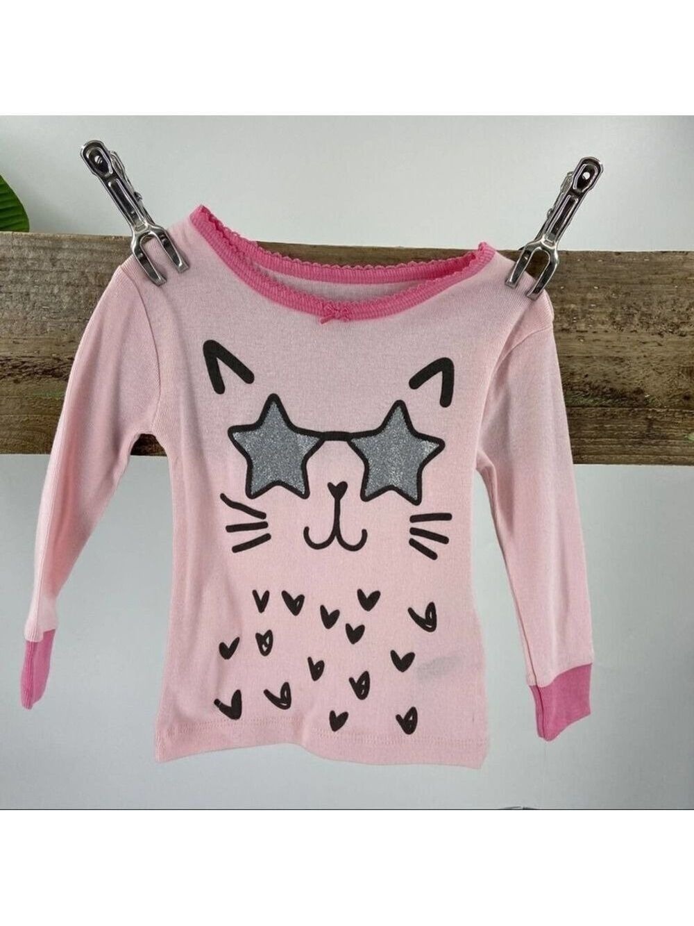 Koala Kids Cute Star Eyes Cat Graphic Tee NWT Pink